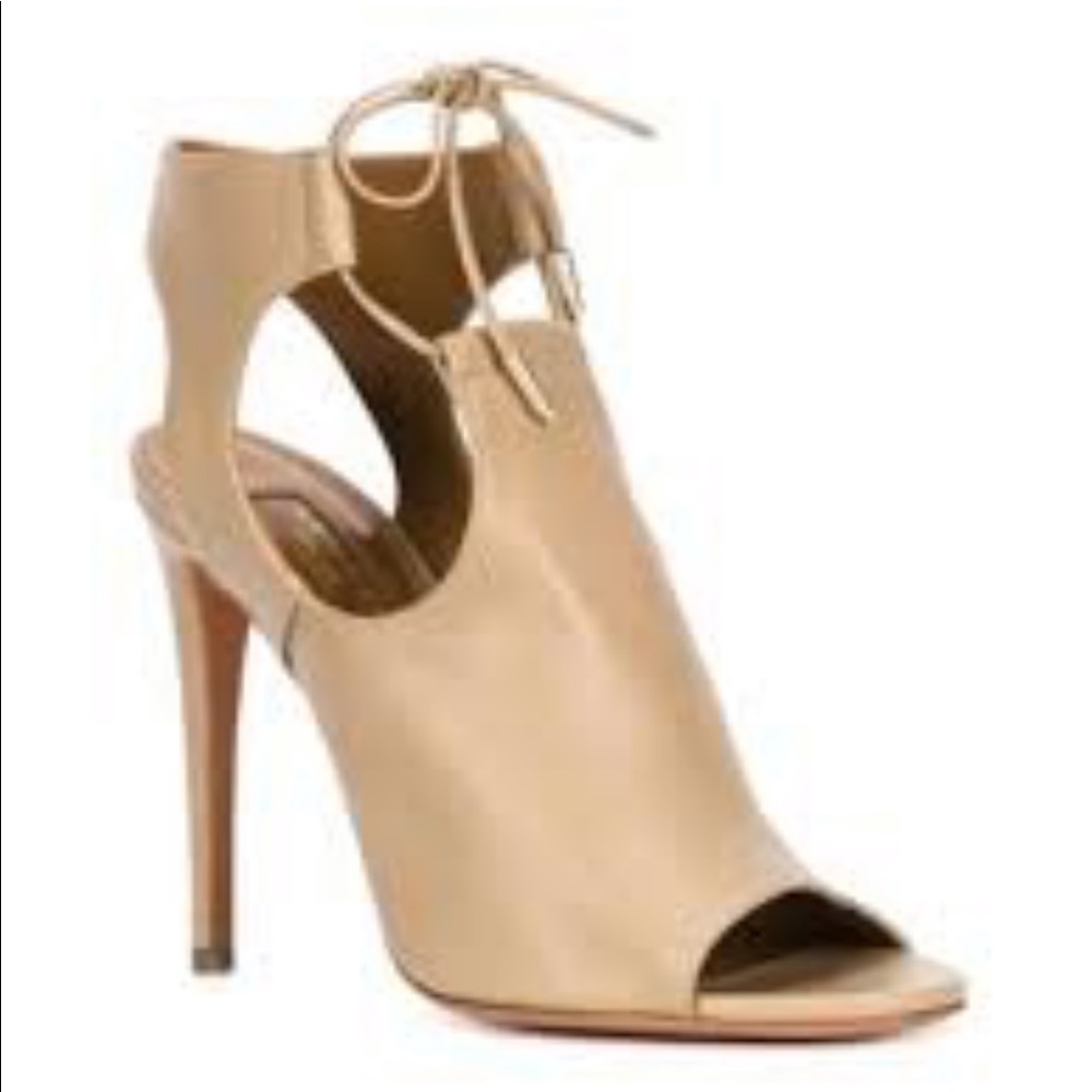 AQUAZZURA JADE 105 BEIGE NUDE LEATHER SLINGBACK BOOTIES ANKLE BOOTS 38.5